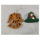 Hand carved wood angel ornament and Christmas pin