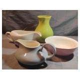 Ceramic vase, a bowl and gravy bowls