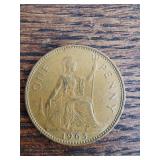 1963 Great Britain one penny coin. It is a