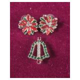Poinsetta Earrings and Bell Brooch