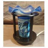 Blue/black electric oil warmer. Works. 5" tall