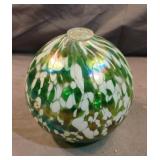 Hand blown irridescent green glass globe oil