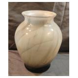 Marbled glass vase in a white, black, and grey