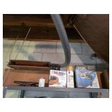 Top shelf assorted contents, vtg folding chair,