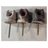 3 Vintage ceramic porcelain lag screw insulators,
