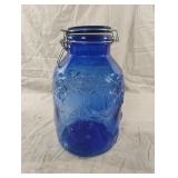 Vintage large cobalt blue canning jar with 3D