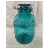 Vintage large turquoise canning jar with 3D
