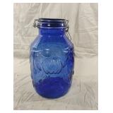 Vintage large cobalt blue canning jar with 3D