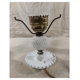 Vintage milk glass hobnail electric lamp
