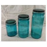 Turquoise glass canister set of 3