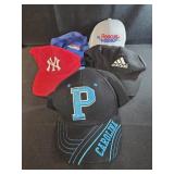 Assorted hats, Yankees, Panthers, adidas,  is
