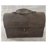 Vintage metal dome lunch box with leather strap