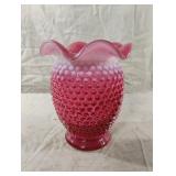 Vintage Fenton Cranberry/White Opalescent Hobnail