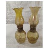 Vintage miniature amber glass oil lamps