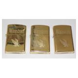 (3) Vintage Winston Firebird Gold Lighters