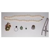 Costume Jewelry Lot - Silver Thimble Marked 11,