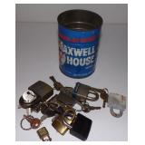 Vintage Maxwell House Coffee Tin Can w/ Locks &
