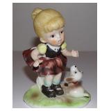 Vintage Girl in Mushroom Skirt Figurine w/ Puppy