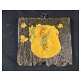 Vtg 1970 Double Sided Resin Glazed Wood Plaque