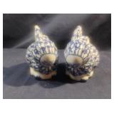 Blue and white ceramic bunny figurines