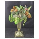 Plastic Gold-tone Vase w/ Faux Plants 16" tall
