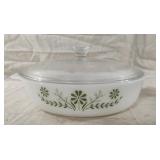 Vintage Glasbake casserole dish -green daisy