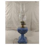 Electrified blue ceramic oil lamp. Works