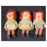 3- Vintage Raggedy Anne Dolls 6ï¿½"