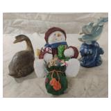 Dolphins, duck and snowman figurines