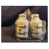 Blue and white ceramic salt and pepper shaker set