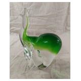 Vintage Green Art Glass Elephant Figurine
