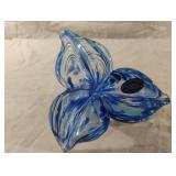 Blue and clear Murano glass flower sculpture
