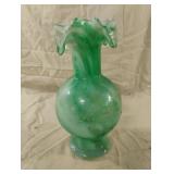 Vintage Fenton style ruffled green vase