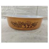 Vintage Pyrex casserole dish in the "Old Orchard"