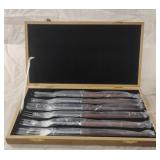 Fondue fork set in wood case