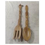 Vintage, hand-carved wooden spoon and fork