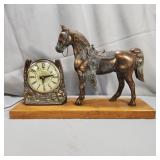 Copper Toned Horse Clock (Wood Base)