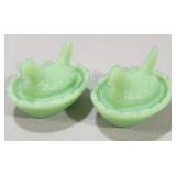 (2) Jadeite Mini Hens on Nest Salt Cellars