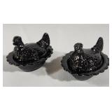 (2) Mosser Glass Black Mini Hens on Nest