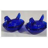 (2) Cobalt Blue Mini Hens on Nest