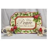 Cracker Barrel Cardinals of Peace Tray & 2 Mugs