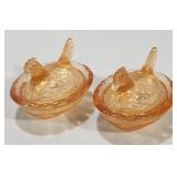 (2) Peach Pink Mini Hens on Nest Salt Cellars