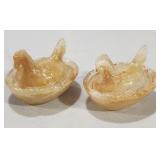 (2) Amber Swirl Mini Hens on Nest Salt Cellars
