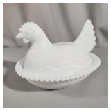 Indiana Glass Milk White Hen on Nest