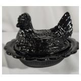 Mosser Glass Black Hen on Nest