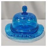 Mosser Glass Colonial Blue "Queen" Butter Dish