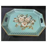 20x15 1950s vintage hand-painted floral tole tray