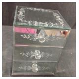 Floral etched Mirror 3-drawer jewelry box