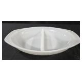 vintage Pyrex opal white divided casserole dish