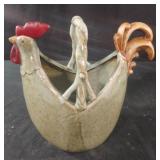 Vintage rooster pottery hand basket